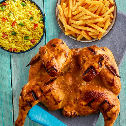 One Charcoal Grilled Chicken Served With Rice & Fries (2 Persons)